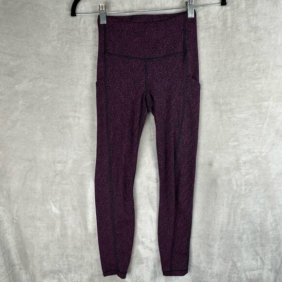 Athleta Leggings Womens XXS Fuschia Black Ultimate Stash Textured 7/8 Tight Gym - Picture 1 of 13